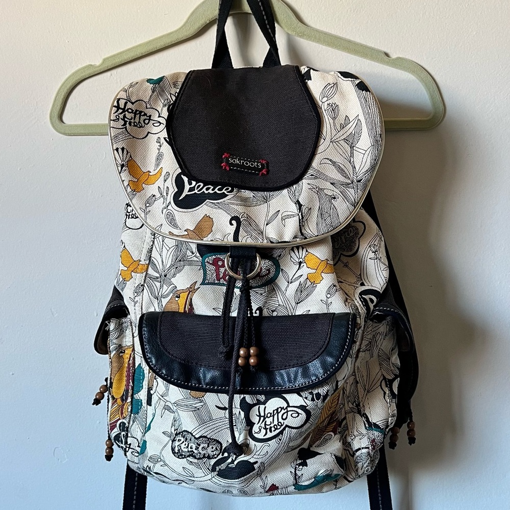 Sakroots Multicolored Happy Free Peace Fabric Large Backpack